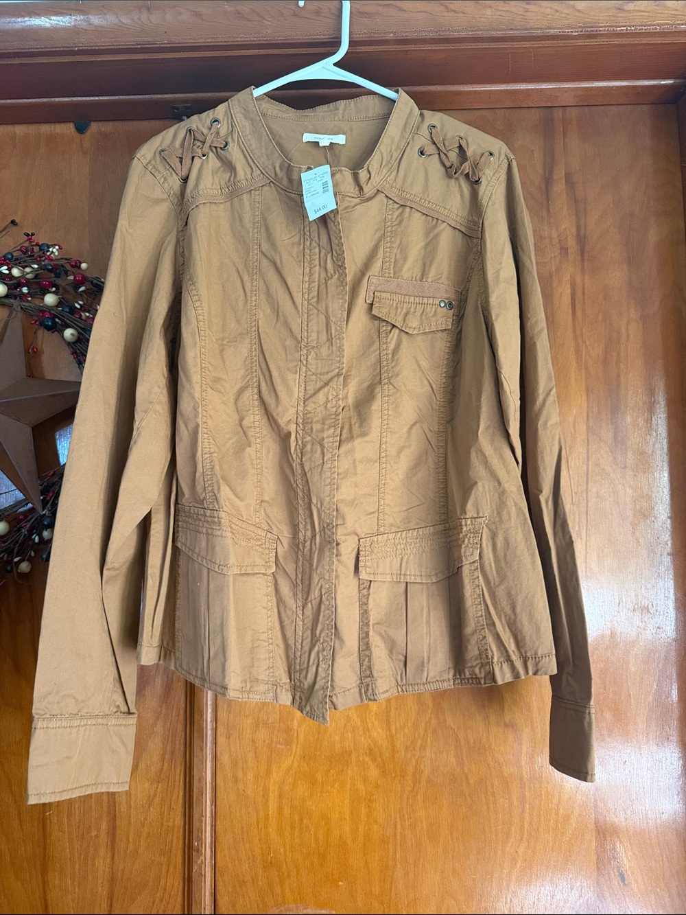 Maurices Camel Lace-Up Shoulder Utility Jacket